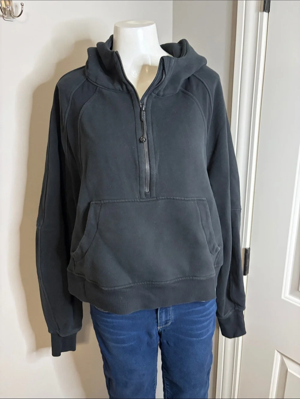 Lululemon Scuba Oversized Half Zip Hoodie Black cotton terry Sz XL/XXL